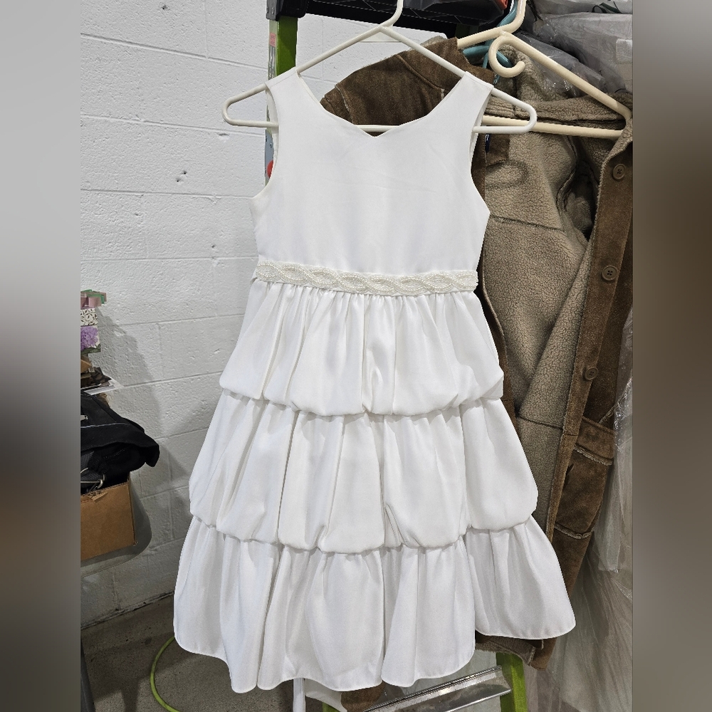 Girls White Tiered Formal Dress